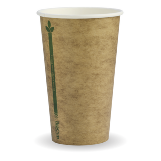 12oz Coffee Cups Kraft Green Line (80mm) Single Wall - BioPak