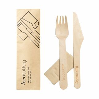 Wooden Knife, Fork and Napkin Set - Ecoware