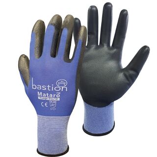 Mataro Blue Nylon Gloves, Polyurethane Palm Coating Large - Bastion