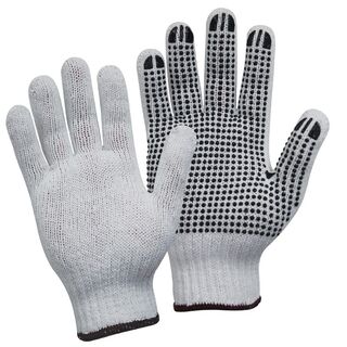 Polycotton Gloves, Black PVC Dots, Medium, White - Bastion