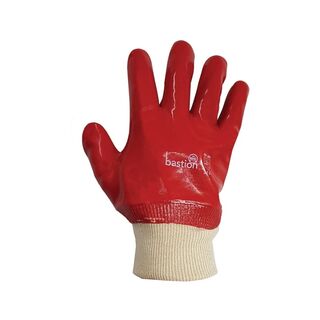 PVC Gloves Knitted Wrist 27cm Red X-Large Pack 12 Pairs - Bastion