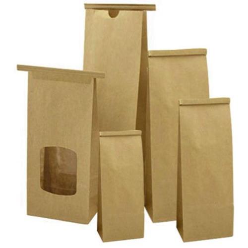 Tin Tie Bags 500gm 120x62x246mm Brown Paper with Window