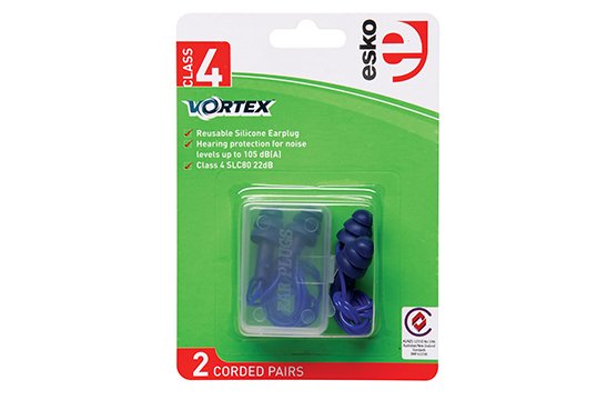 Vortex Reusable Corded Earplugs, Class 4 (2 pairs) BLUE - Esko