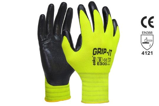 GRIP-IT' Black nitrile palm coating with Hi-vis nylon liner, Size 10 - Esko