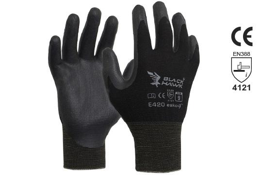 BLACK HAWK' Black Foam Nitrile, Black Polyamide Liner, Size 9 - Esko