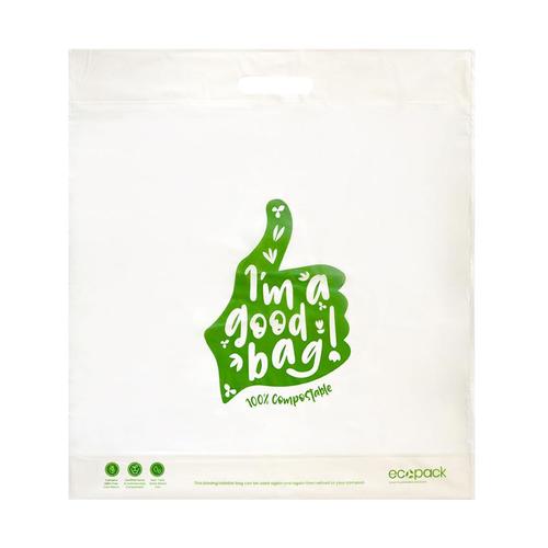 Punched Handle Bag Compostable Large 50x54cm, Pack 50 - Ecobags