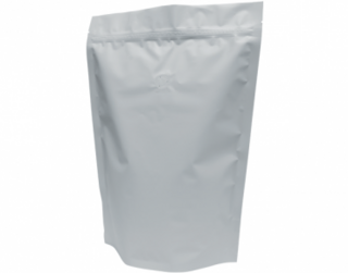 1kg Stand-Up Coffee Pouch, Rip-Top & Resealable Zipper, Matte White - Castaway