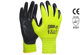 GRIP-IT' Black nitrile palm coating with Hi-vis nylon liner, Size 8 - Esko