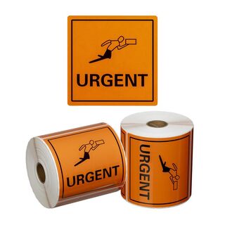 Urgent Handling Label - Orange/Black, 99mm x 99mm Carton 12